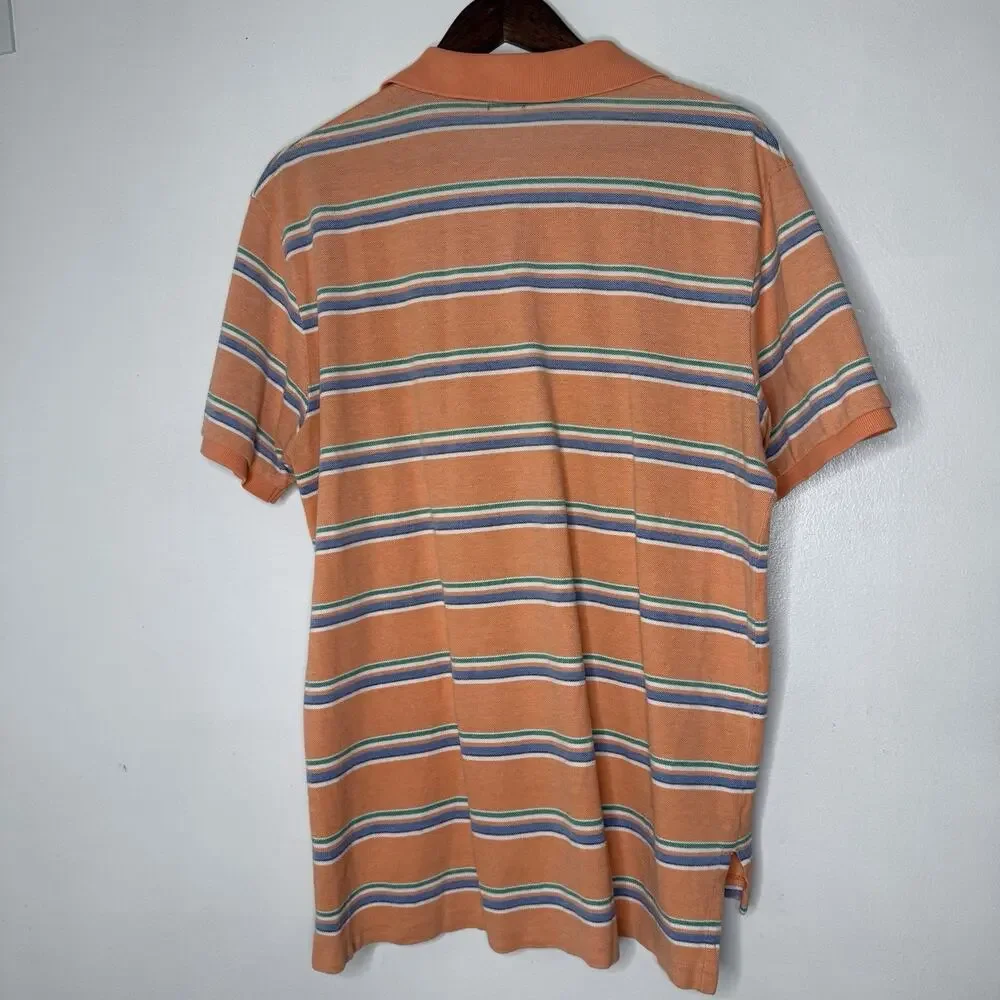 Polo Ralph Lauren Orange Striped Polo Shirt XL Custom Fit Preppy Casual